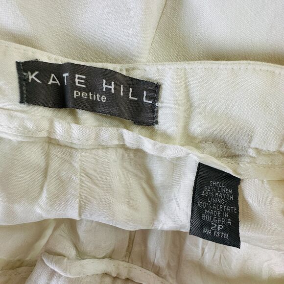 Kate Hill Petit White Linen High-Rise Flat Front Side Pockets Dress Pants 2P - Picture 8 of 14